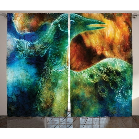 New Bedroom Fantasy House Decor Curtains 2 Panels Set, Mythical Legendary Phoenix Rebirth Long New Life From The Ashes Sun Exceptional Image, Living Room Bedroom Accessories, By Ambesonne ()