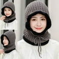 thumbnail image 3 of Visland Women Knitted Hat, Fashion Casual Solid Color Soft Cozy Elastic Thick Knitted Autumn Winter Head Ear Neck Warm Windproof Beanie Cap for Outdoor Daily Wear, 3 of 5