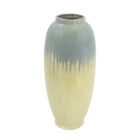 A&B Home Florence Short Reactive Glazed Ceramic Vase - 7"Dia. x 16" - Blue/Cream