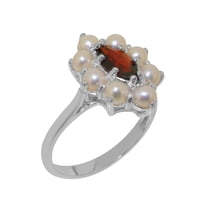 LBG British Made 10k White Gold Natural Garnet & Cultured Pearl Womens Statement Ring - 33 size options - Size 10