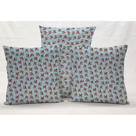 Cardinals Birds & Berries Pillowcase / Pillow Cover by Penny's Needful Things (12 x 12) (Blue)