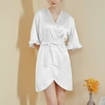thumbnail image 2 of Kaemgyyd Women's Satin Robe Silk Wedding Bridal Party Bathrobe Ruffle Half Sleeve Sleepwear Lightweight Belted Loungewear, 2 of 6