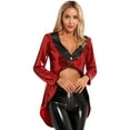 thumbnail image 3 of iiniim Women's Circus Ringmaster Costumes Sparkle Sequin One-Button Magician Dress Tailcoat Jacket Red 3XL, 3 of 6