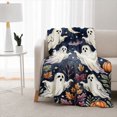 thumbnail image 3 of SPXUBZ Soft Warm Cozy Cute Halloween Ghosts Crescent Moon Stars Flannel Throw Blanket For Bed Couch Sofa Spooky Decor Gift, 3 of 3