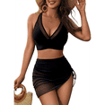 thumbnail image 1 of Conjunto de Bikini de Cintura Alta con Falda de Baño para Mujer, Color Negro, Talla M, 1 of 6