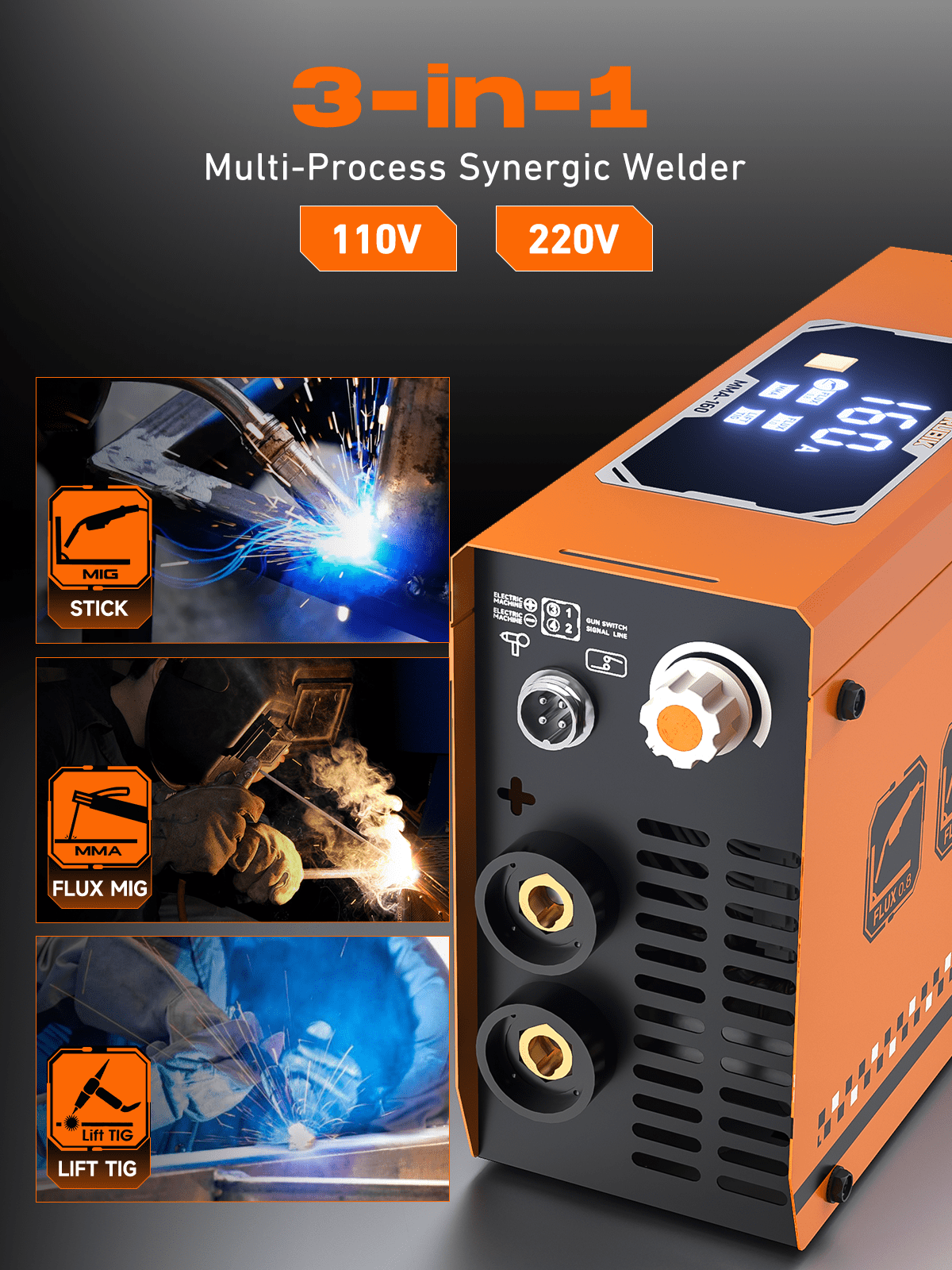 Rubik Mini Stick Welder 160A, Welding Machine 3 in 1 ARC/Mig/Lift Tig, Protable Welder Machine 110/220V with IGBT Inverter, LCD Digital Dispaly, Arc force and Anti-Stick