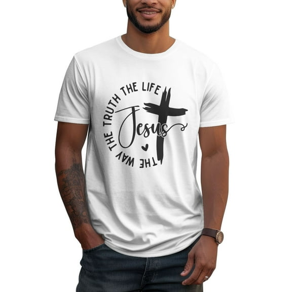 Jesus The Way The Truth The Life Mens 100% Cotton Short Sleeve T-Shirt 180g Round Neck Casual Fashion T-Shirt
