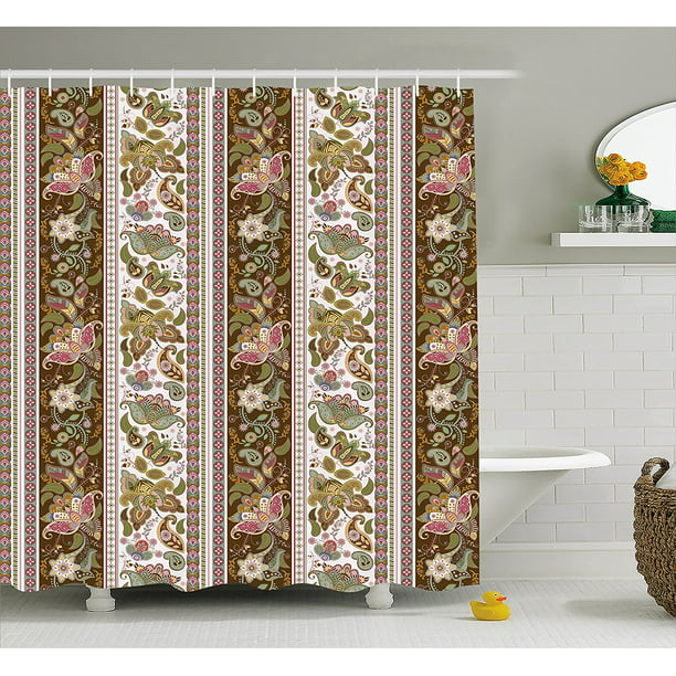 Boho Art Print Fabric Bathroom Decor, Arabesque Shower Curtain