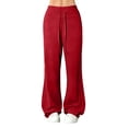 thumbnail image 2 of KDDYLITQ Womens Flare Yoga Pants High Waist Drawstring Sweatpants Wide Leg Lounge Trousers Soft Loose Pants Red XL, 2 of 5