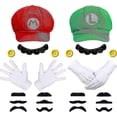 thumbnail image 1 of Mario and Luigi Hats Caps Mustaches Gloves Buttons Cosplay Costume, 1 of 5