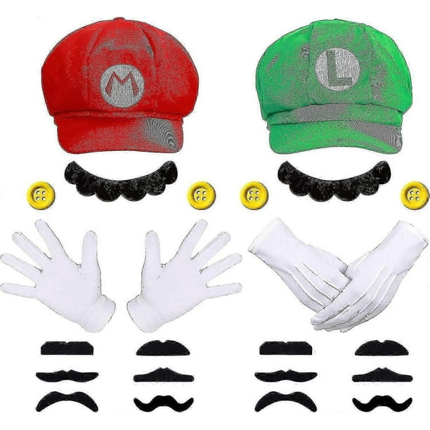 Mario And Luigi Hats Caps Mustaches Gloves Buttons Cosplay Costume