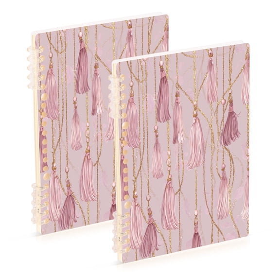 Wirebound Notebook Hardcover Spiral Notebooks Light Pink Tassels, 60 Pages, 80 GSM, 5.7 x 8.3in