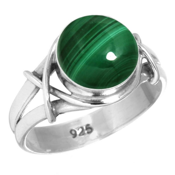 925 Silver Ring For Women - Girls Green Natural Malachite Stone Silver Ring Size 7.5 May Birthstone Elegant Silver Ring Size 7.5 Gift For Women On Mothers' Day 925 Silver Jewelry With Gemstone