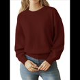 thumbnail image 2 of Suéter A Rayas para Mujer, Jersey de Larga con Cuello Redondo para Otoño, Tops de Punto, Ropa Informal de Gran Tamaño Y2K. Vino Tinto Sólido S, 2 of 9