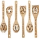 thumbnail image 1 of Juego de 6 cucharas de madera con la letra A, utensilios de cocina con monograma y palabras, de bambú natural, talladas y ranuradas., 1 of 9