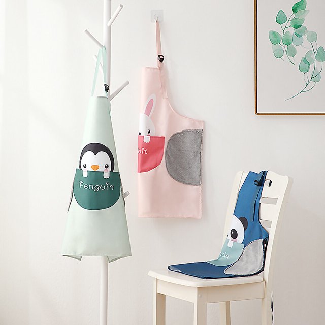 Apron Cartoon Waterproof Apron Adjustable Animal Printed Apron Pocket Printed Apron Pocket Kitchen Cooking Bib with Pocket, Type 4