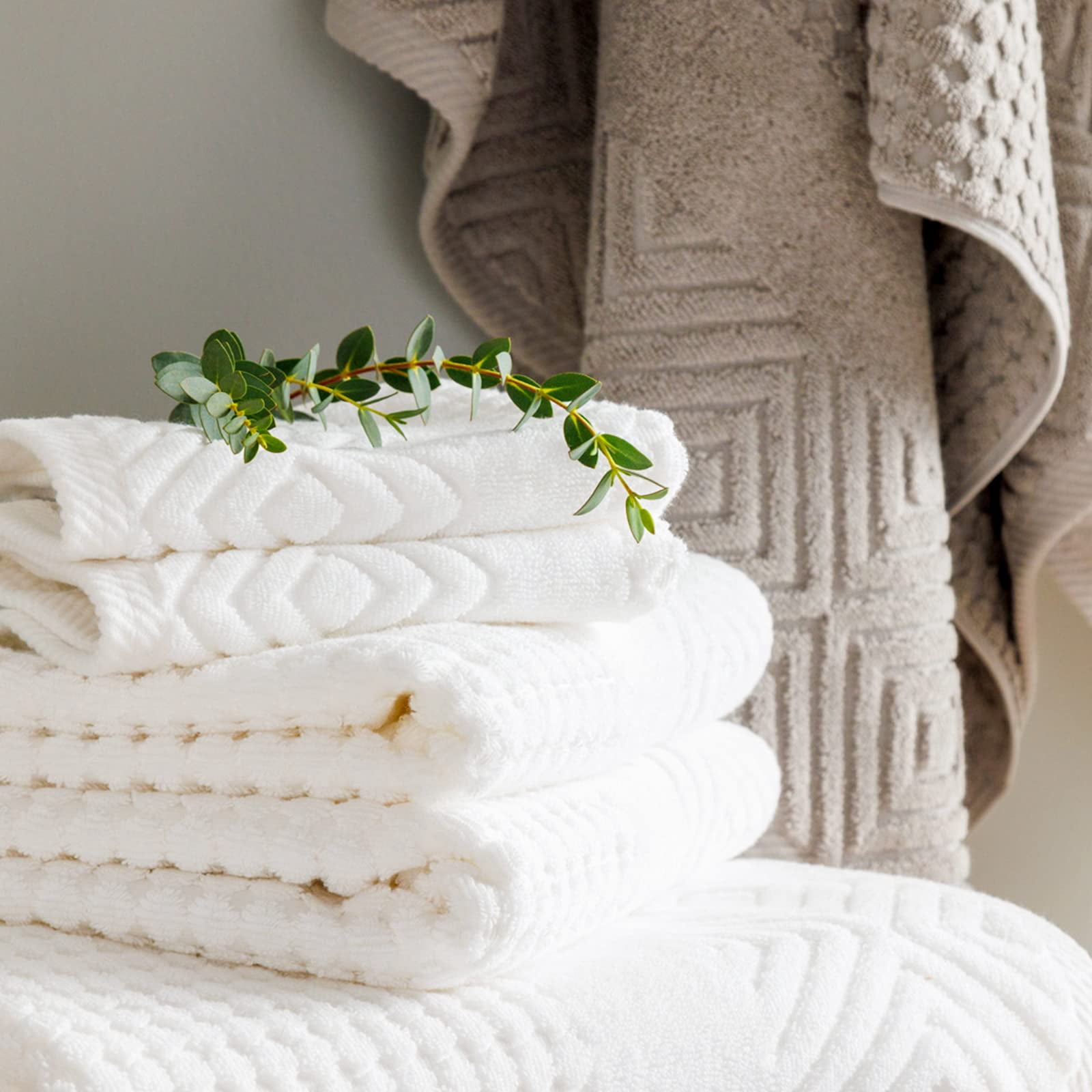 Texere 100% Organic Cotton Diamond Jacquard Towel Sets, Cream (2 Hand and 2 Face Towels)