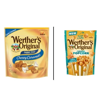 Werther's Original Sugar Free Chewy Caramels 7.7 oz & Original Salted Caramel Popcorn 5.29 oz