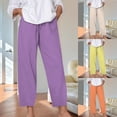 thumbnail image 1 of Sentmoon Women Linen Pants Solid Color High Elastic Waist Womens Lightweight Pants Plus Size Loose Fit Straight Leg Summer Womens Spring Pants for Working Out and Gym, 1 of 8
