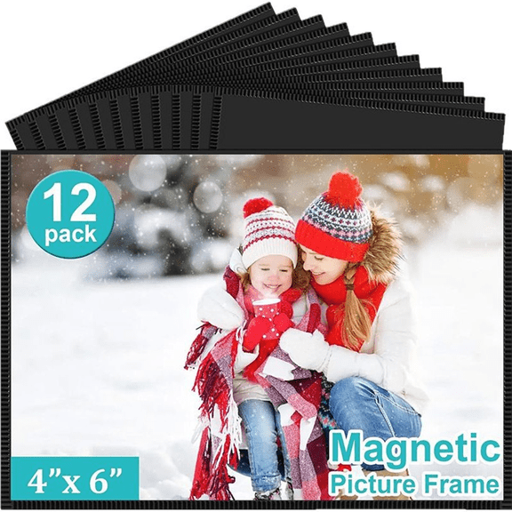 Meilimei 12-Pack Magnetic Photo Frames for Refrigerator 4x6, Flexible Clear Picture Holders for Fridge, Whiteboard, Locker, Filing Cabinet, Metal Surface