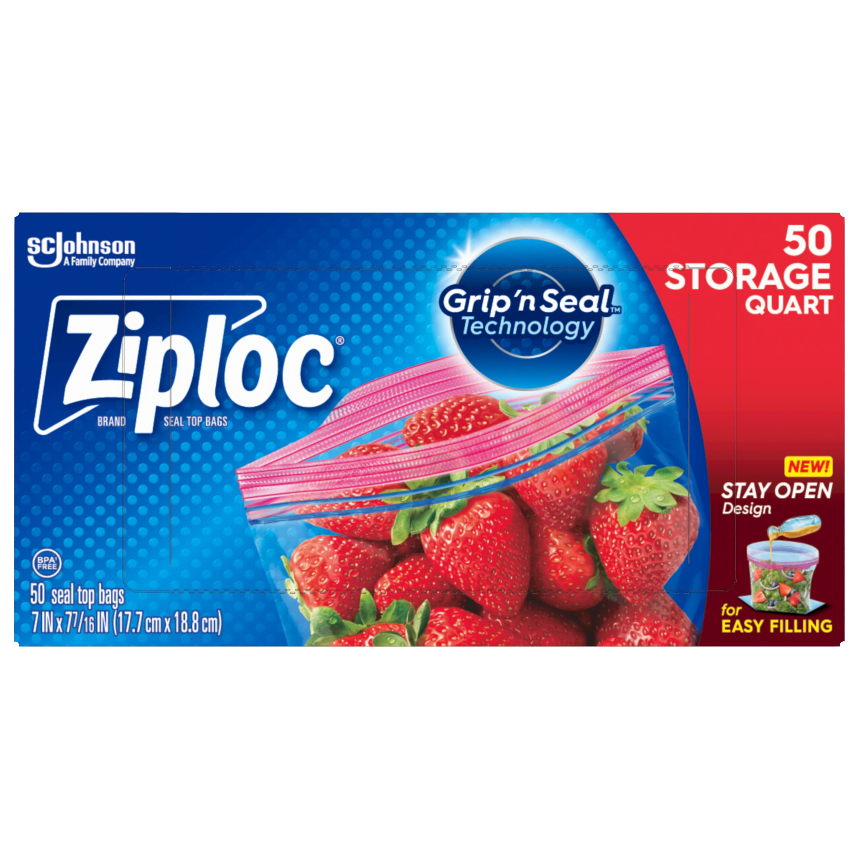 Ziploc® Brand Storage Bags With New Stay Open Design, Quart, 100 Count,  Patented Stand Up Bottom, Easy To Fill Food Storage Bags, Unloc A Free Set  Of Hands In The Kitchen, Microwave