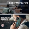 thumbnail image 4 of For iPhone 16 Pro Max 6.9" RFID Blocking 2 In 1 Detachable Leather Wallet With Popup Button Multi-Card Slot Zipper Pocket Magnetic Phone Case,Green,For iPhone 16 Pro Max, 4 of 7