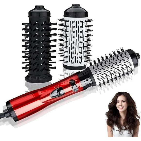 styler à air Chaud 3-en-1 et Séchoir à Cheveux Rotatif, styler à air Chaud et Brosse Rotative, Brosse Sèche-Cheveux Rotative Rotative, styler à air Chaud et Séchoir à Cheveux Rotatif à 360 pour Cheveux Secs, Cheveux Bouclés (Rose)