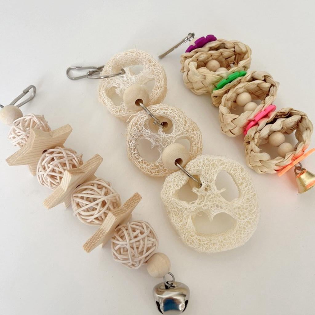 Bird Tearing Puzzle Perch Toy Bird Cage Chewing Toy Rattan Standing Toy for Small Bird Birdcage Decors Bird Supply