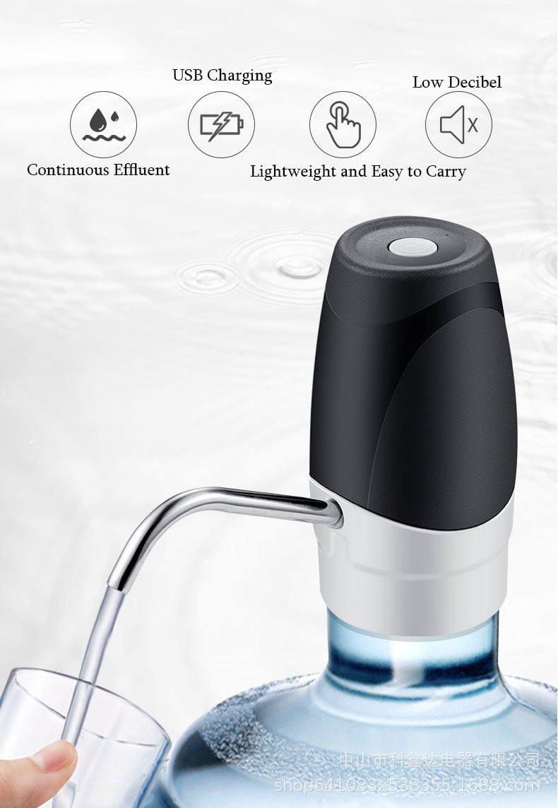LYYAN Chillers USB Charging Electric Water Dispenser Automatic Drinking Water Pump Wireless Mute Portable Water Bottle Pump for Household Kitchen Office Black Fountains Tap 