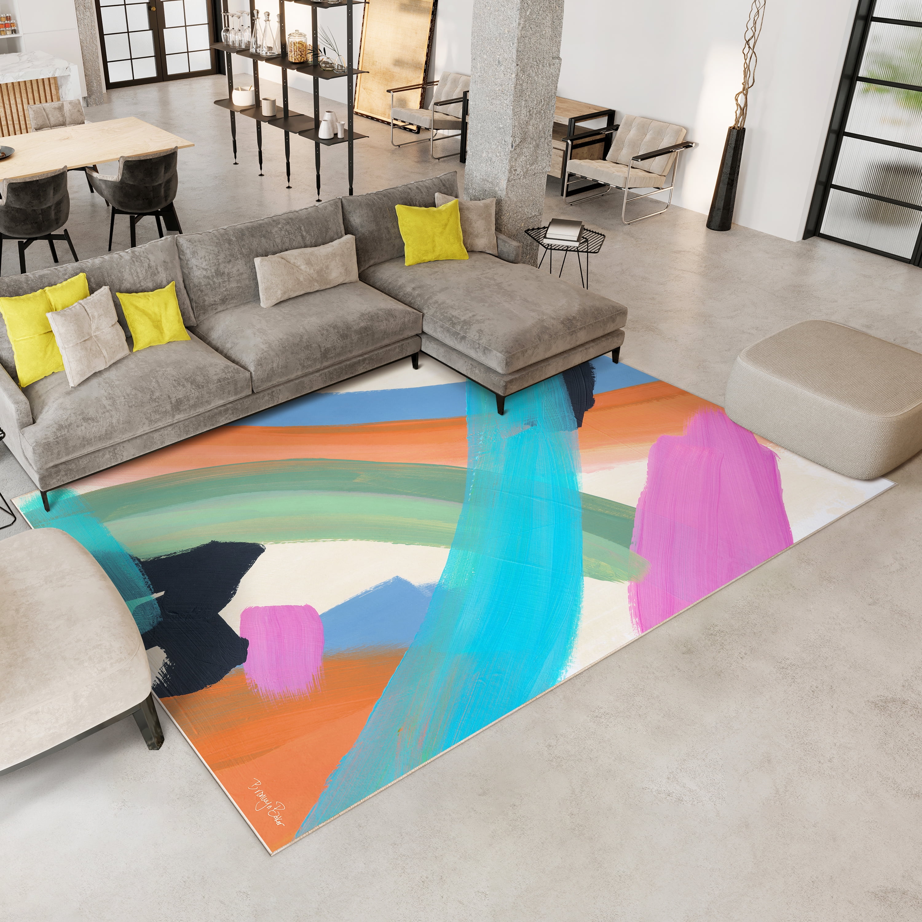 The Script II Washable Abstract Art Area Rug size 8'x10', Power-loomed, Heavenly Softness with Non-Slipping Backing