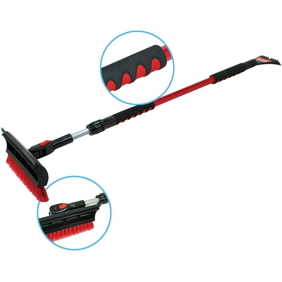 Bigfoot 60" Telescoping Snow broom and Ice Scraper - One Touch Pivoting Head and Enhanced Foam Grip