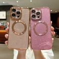 thumbnail image 5 of iPhone 14 Pro 6.1" Magnetic Glitter Case, [Compatible with Magsafe] Cute Luxury Plating Bling Clear Phone Case, Full Camera Lens Protector Anti-Scratch Shockproof Protective Case-Pink, 5 of 13