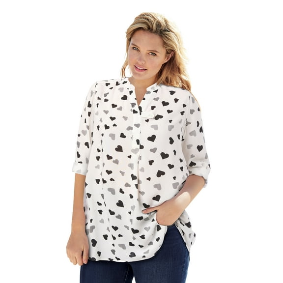 Woman Within Plus Size Rayon Three-Quarter Sleeve Effortless Tab-Front Blouse
