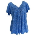 thumbnail image 2 of ELFINDEA Womens Plus Blouses & Tunics Fall Autumn Size Short Sleeves V-Neck Print Pullover Shirt Womens Tops Blue S, 2 of 5