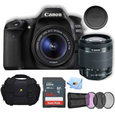 Canon EOS 80D Camera Accessory Kit W/ 18-55mm Lens + 64GB + Camera case