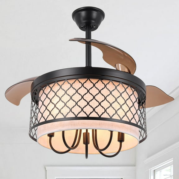 Cusp Barn 42" Farmhouse Retractable Ceiling Fan with Remote and Lights, Silent DC Motor, Apartment Bedroom Fabric Ceiling Fan