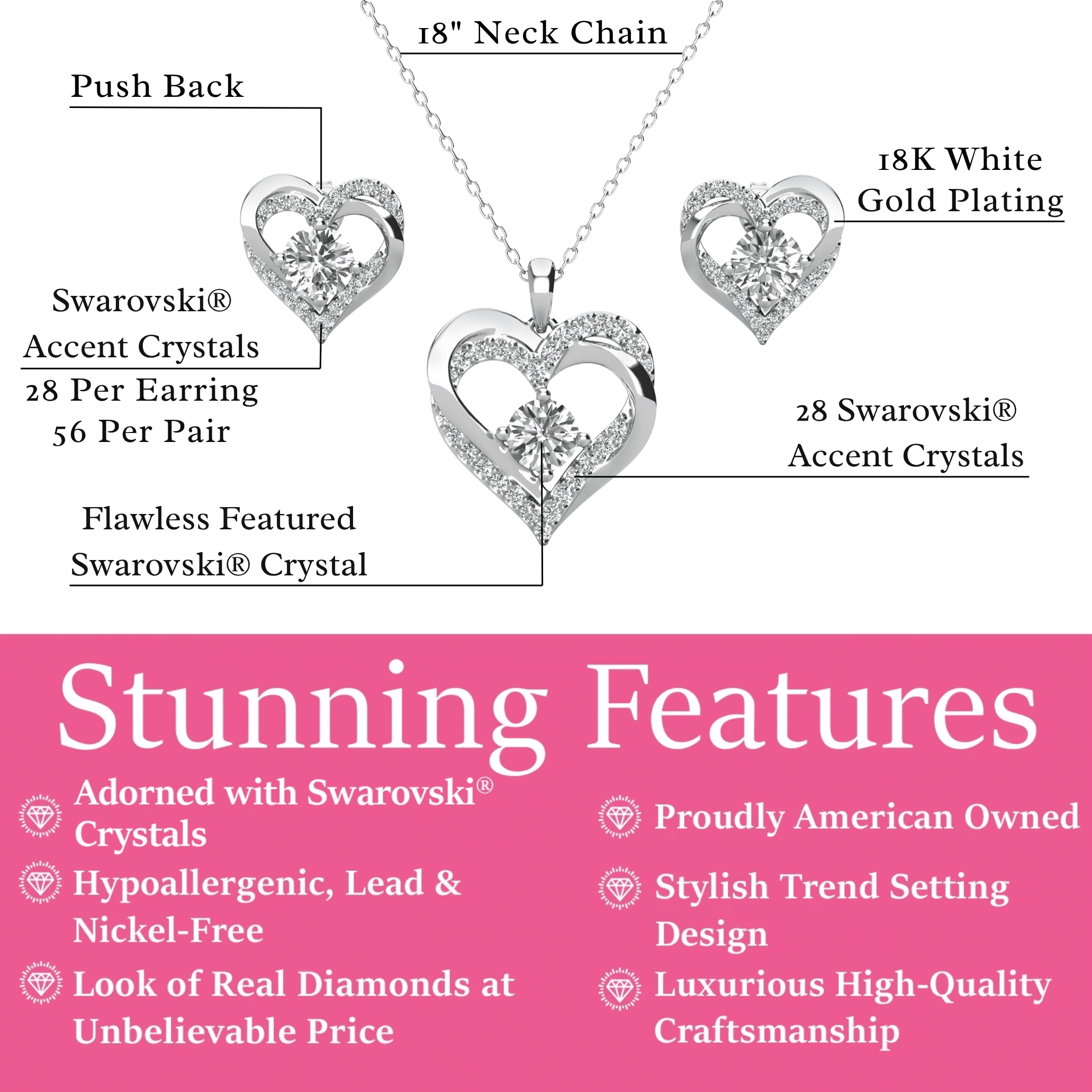 Cate & Chloe Forever April Birthstone 18k White Gold Plated Women Jewelry Set, Swarovski Crystals