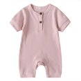 thumbnail image 1 of Opperiaya Newborn Baby Jumpsuit Solid Color Knit Rib O Neck Button Romper, 1 of 4