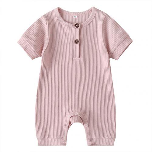 Opperiaya Newborn Baby Jumpsuit Solid Color Knit Rib O Neck Button Romper
