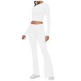 thumbnail image 1 of Conjuntos de dos piezas para mujer: pantalones acampanados con vuelta, top corto de manga larga, conjuntos informales, 1 of 8