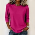 thumbnail image 2 of T-Shirts for Women 3/4 Sleeve Crew Neck Basic Solid Color Tops Soft Cotton Blend Summer Casual Layering Shirts Hot Pink L, 2 of 6