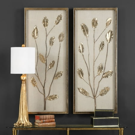 Uttermost Metal Leaves - Uttermost Branching Out Gold Leaf Wall Panels - Set of 2