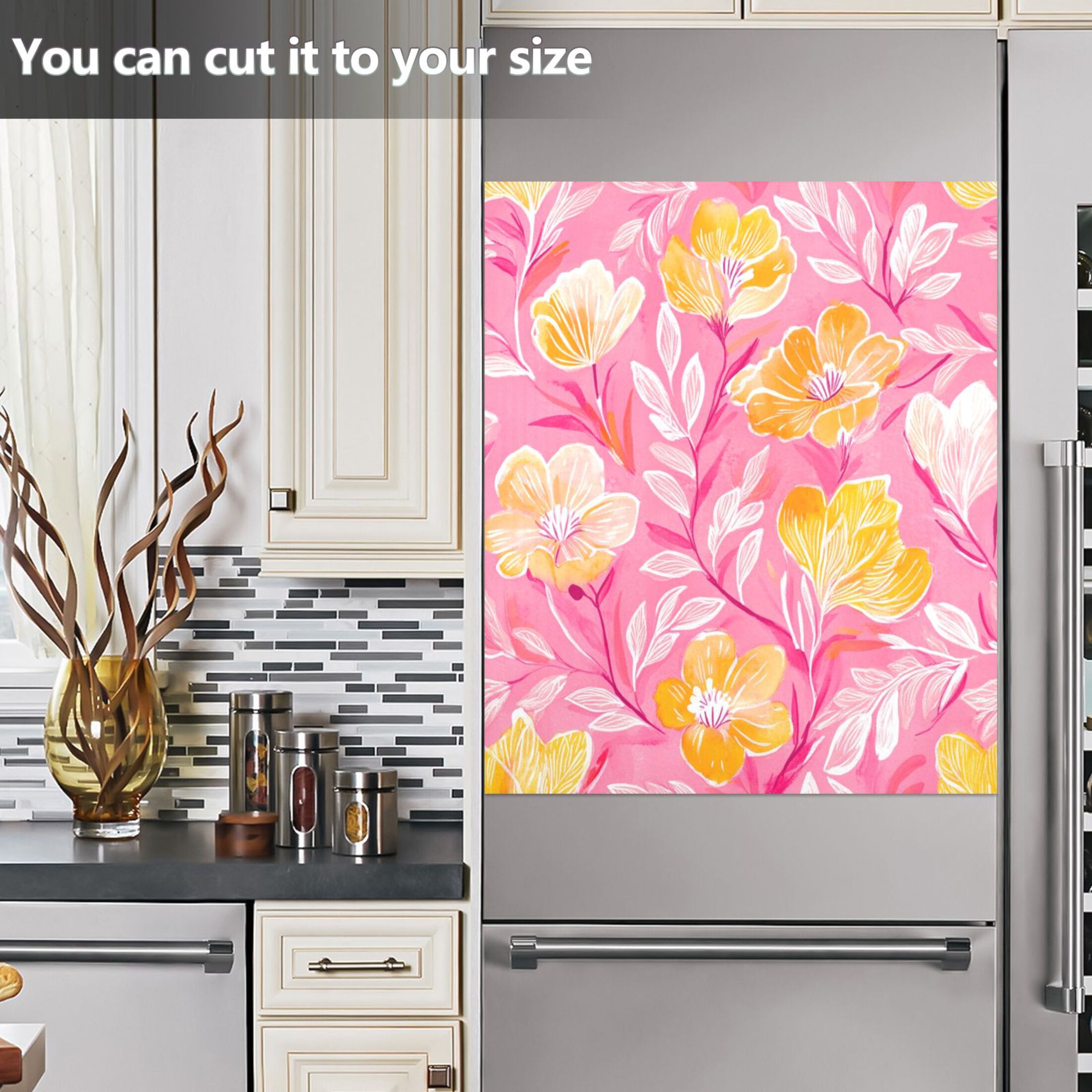 Dishwasher Magnetic Sticker 23x26 Inch Refrigerator Magnetic Sticker Washing Machine Magnetic Sticker Kitchen Panel Magnetic Sticker Home Decor Pink Yellow Flower