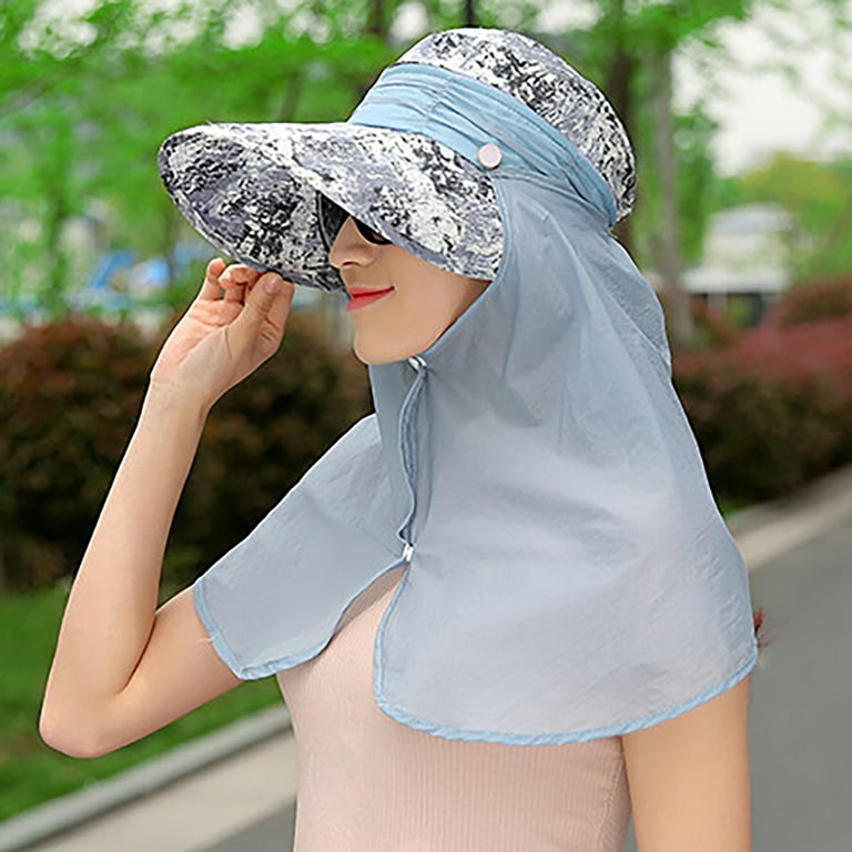 Xysaqa Sun Visor Hat for Women Summer Lightweight Removable Neck Flap Hats  with Mask Sun Protection Roll-Up Wide Brimmed Hats for Outdoor Beach (1PC)