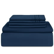 Lux Decor Collection Queen Sheets Set - 6 Piece Microfiber 16 Inch Deep Pocket Bed Sheets Set - Navy Blue