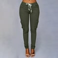 thumbnail image 4 of Olyvenn Fashion Women Plus Size Drawstring Summer Casual Solid Elastic Waist Full Length Long Pants Pocket Loose Pants Female Fashion Army Green 16, 4 of 5