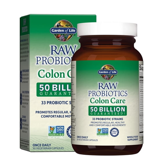 Garden of Life Probiotics for Women and Men - Raw Probiotics Colon Care 50 Billion CFU and Enzymes, Raw Fruits, Veggies, Once Daily Acidophilus Probiotic for Regularity and Immune Health -30 Capsules