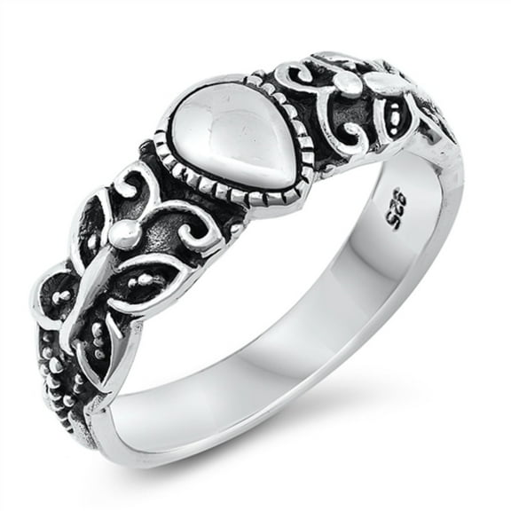 Oxidized Sterling Silver Beaded Teardrop Center With Butterfly Sides Ring Size 10