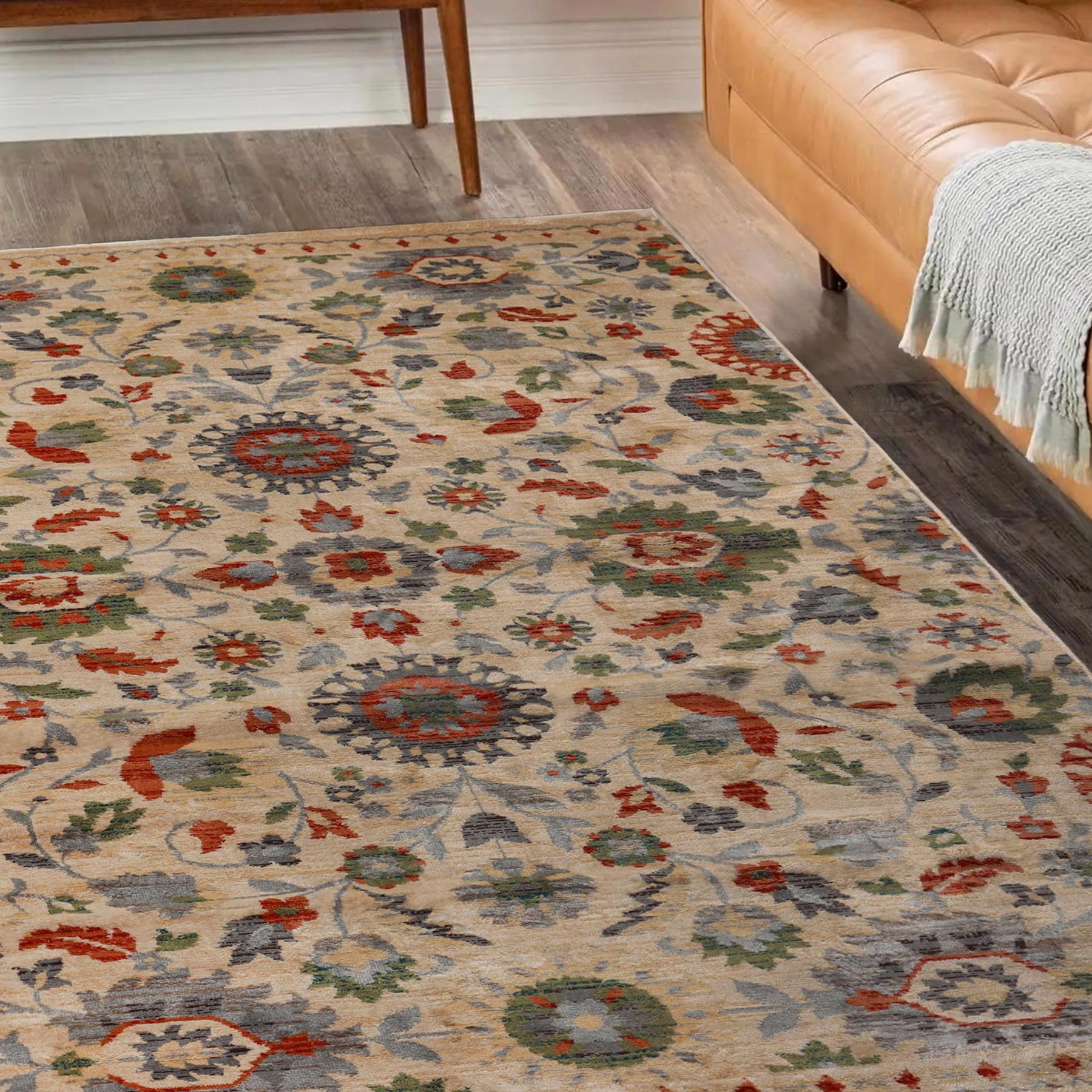Superior Durian Traditional Indoor Floral Area Rug Ivory Area Rug, 8' x 10'