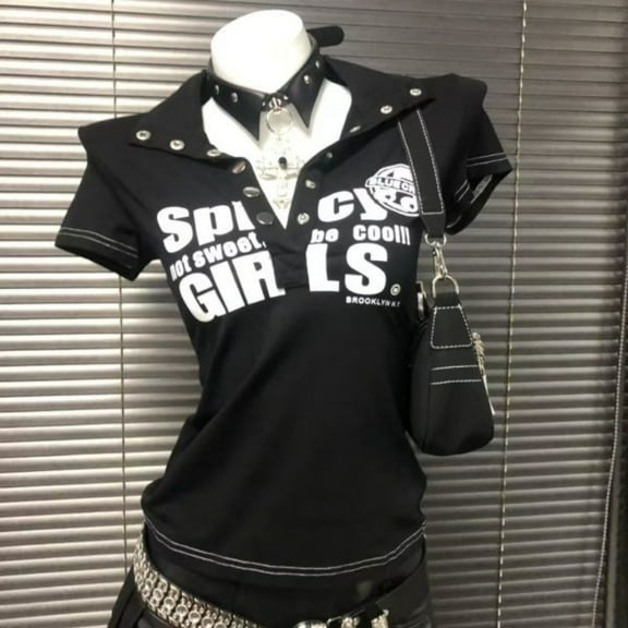 Y2k Emo Women Korean Streetwear Short Sleeve Acubi Aesthetic Letter Print T-shirts Grunge Tshirt Goth Top Gyaru 2000s Clothes